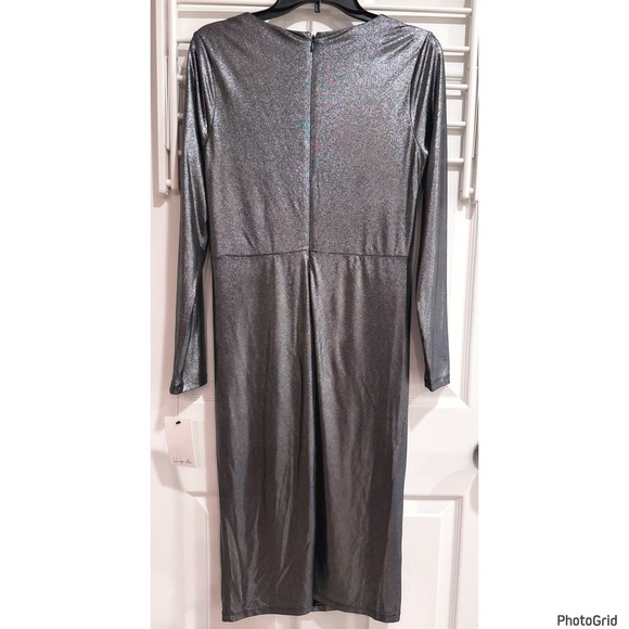 NWT Harper Rose Silver Ruched Vneck Dress Party Chic Glam Size 8 - Picture 4 of 4